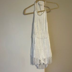 White fringe backless romper